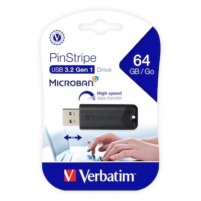Verbatim PinStripe 64GB USB 3.2 Gen 1 Flash Drive (49318) | Quill.com