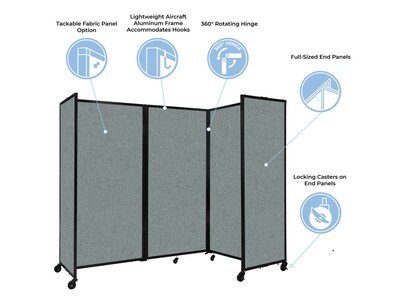 Versare The Room Divider 360 Freestanding Mobile Partition, 72H x 234W, Black Fabric (1172702)