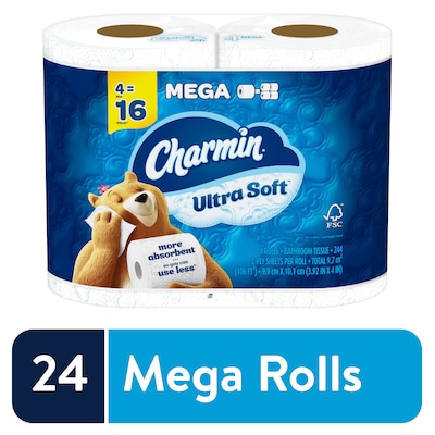 Charmin Ultra Soft 2-Ply Mega Toilet Paper, White, 244 Sheets/Roll, 4 Rolls/ Pack, 6 Packs/Carton (01 | Quill.com
