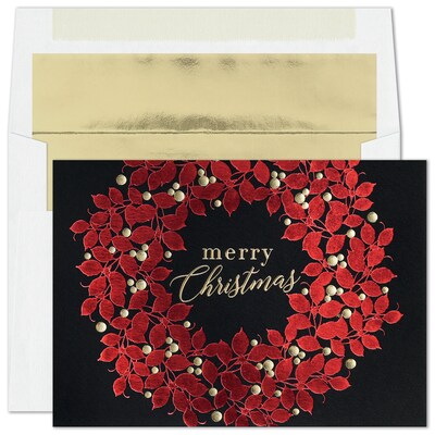 Custom Merry Wreath Cards, with Envelopes, 7 7/8" x 5 5/8" Holiday Card, 25 Cards per Set