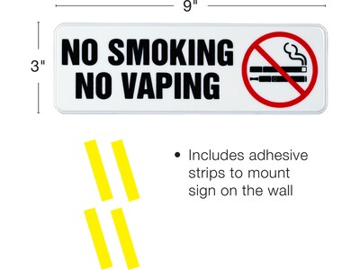Excello Global Products No Smoking No Vaping Indoor/Outdoor Wall Sign, 9 x 3, Multicolor, 4/Pack (