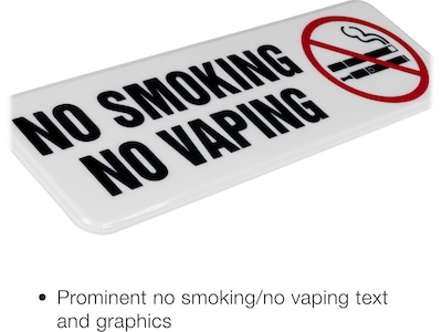 Excello Global Products No Smoking No Vaping Indoor/Outdoor Wall Sign, 9" x 3", Multicolor, 4/Pack (EGP-HD-0175-S)