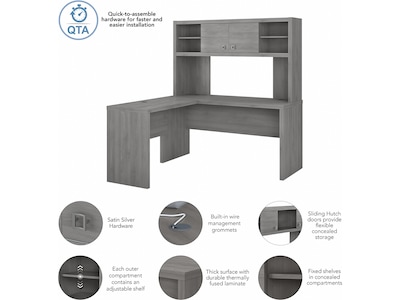 Bush Business Furniture Echo 60"W L Shaped Desk with Hutch, Modern Gray (ECH031MG)