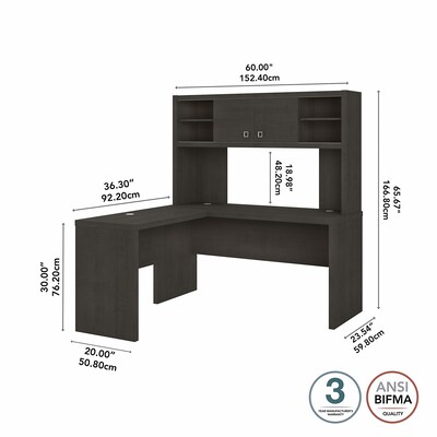 Bush Business Furniture Echo 60"W L Shaped Desk with Hutch, Charcoal Maple (ECH031CM)