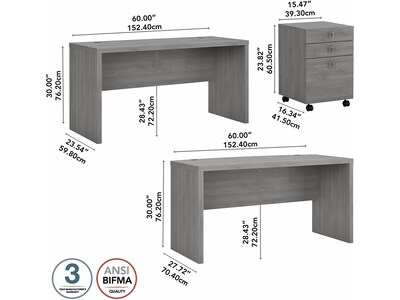 Bush Business Furniture Echo 60"W Bow Front Desk and Credenza with Mobile File Cabinet, Modern Gray (ECH010MG)