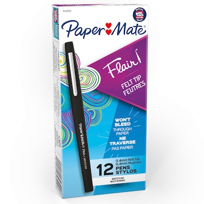 Paper Mate Flair Felt Pen, Medium Point, Black Ink, Dozen (8430152) |  Quill.com