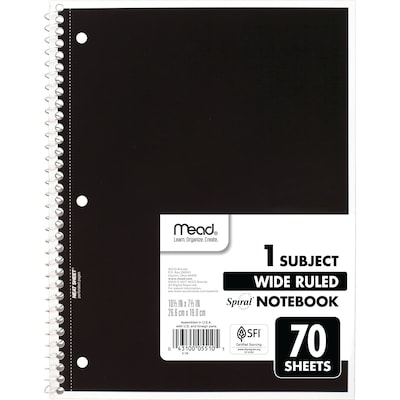 Mead 1-Subject Notebooks, 8 x 10.5, Wide Ruled, 70 Sheets, Each (05510)