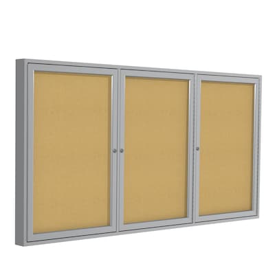 Ghent 4 H x 6 W Enclosed Natural Cork Bulletin Board with Satin Frame, 3 Door (PA34872K)