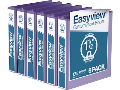Davis Group Easyview Premium 1 1/2" 3-Ring View Binders, Purple, 6/Pack (8412-69-06)