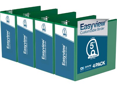 Davis Group Easyview Premium 5 3-Ring View Binders, D-Ring, Green, 4/Pack (8407-04-04)