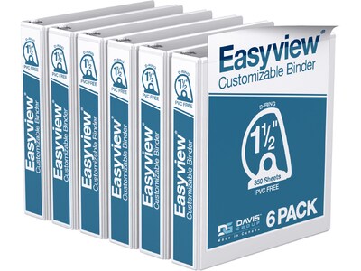Davis Group Easyview Premium 1 1/2 3-Ring View Binders, D-Ring, White, 6/Pack (8402-00-06)