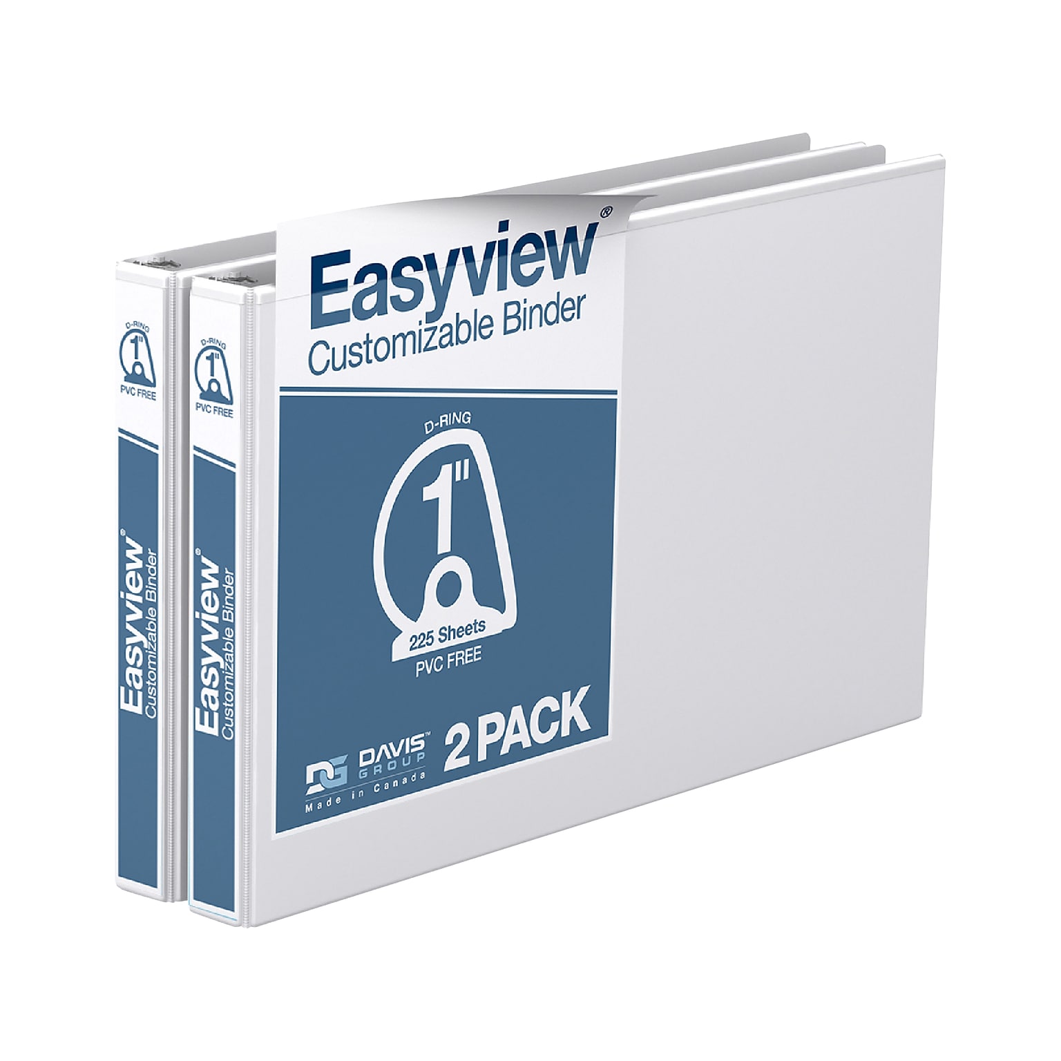 Davis Group Easyview Premium 1 3-Ring View Binders, D-Ring, White, 2/Pack (8601-00-02)