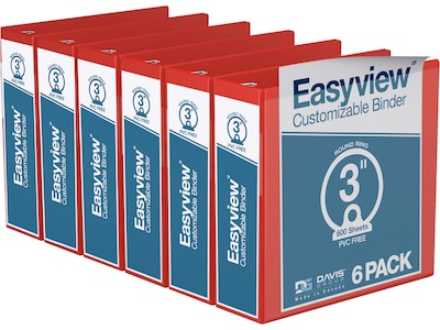 Davis Group Easyview Premium 3" 3-Ring View Binders, Red, 6/Pack (8414-03-06)