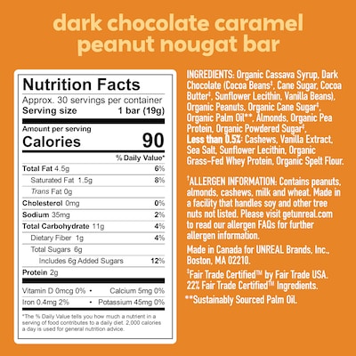 Unreal Dark Chocolate Caramel Peanut Nougat Bars, 0.67 Oz., 40 Ct.