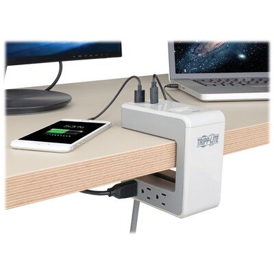 Tripp Lite Protect It! 6-Outlet 2-USB & 1-USB-C Port Surge Protector Desk Clamp, 8 ft., White (TRPTLP648USBC)