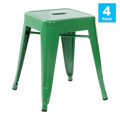 Flash Furniture Kai Industrial Iron Table Height Stackable Restaurant Stool without Back, Green, 4-P