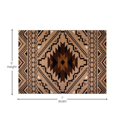 Flash Furniture Marana Collection Olefin and Cotton 84" x 60" Rectangular Machine Made Area Rug, Brown Multi (OKB7147ADL57BR)