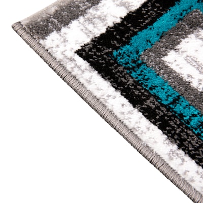 Flash Furniture Gideon Collection Olefin and Cotton 84" x 24" Runner Machine Made Rug, Turquoise/Gray/White (OKH7146AT27T)