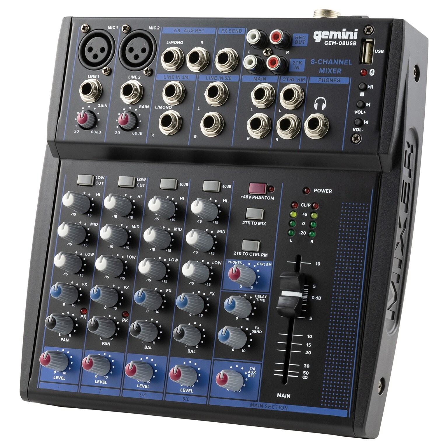 Gemini Compact Bluetooth Audio Mixer, 8 Channel, Black (GEM-08USB)