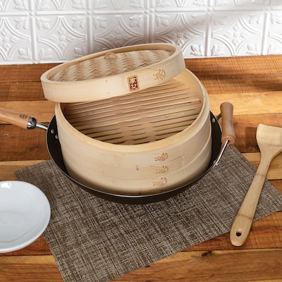 Joyce Chen 2-Tier Bamboo Steamer Baskets with Lid, 12-Inch (J26-0012)