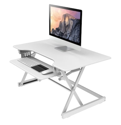 Rocelco 40"W 5"-20"H Adjustable Standing Desk Converter with ACUSB Dual Monitor Stand, White (R DADRW-40-DMS)