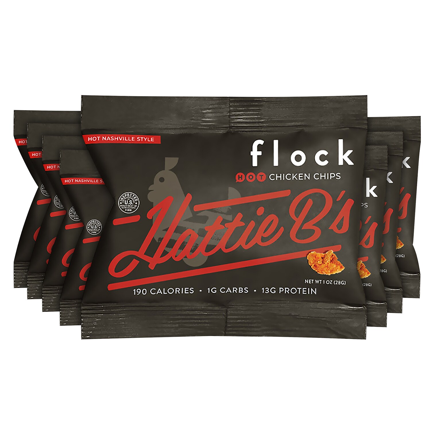 Flock Chicken Skin Crisps 1 oz Hattie Bs Nashville Hot, 8/Box (368-00002)