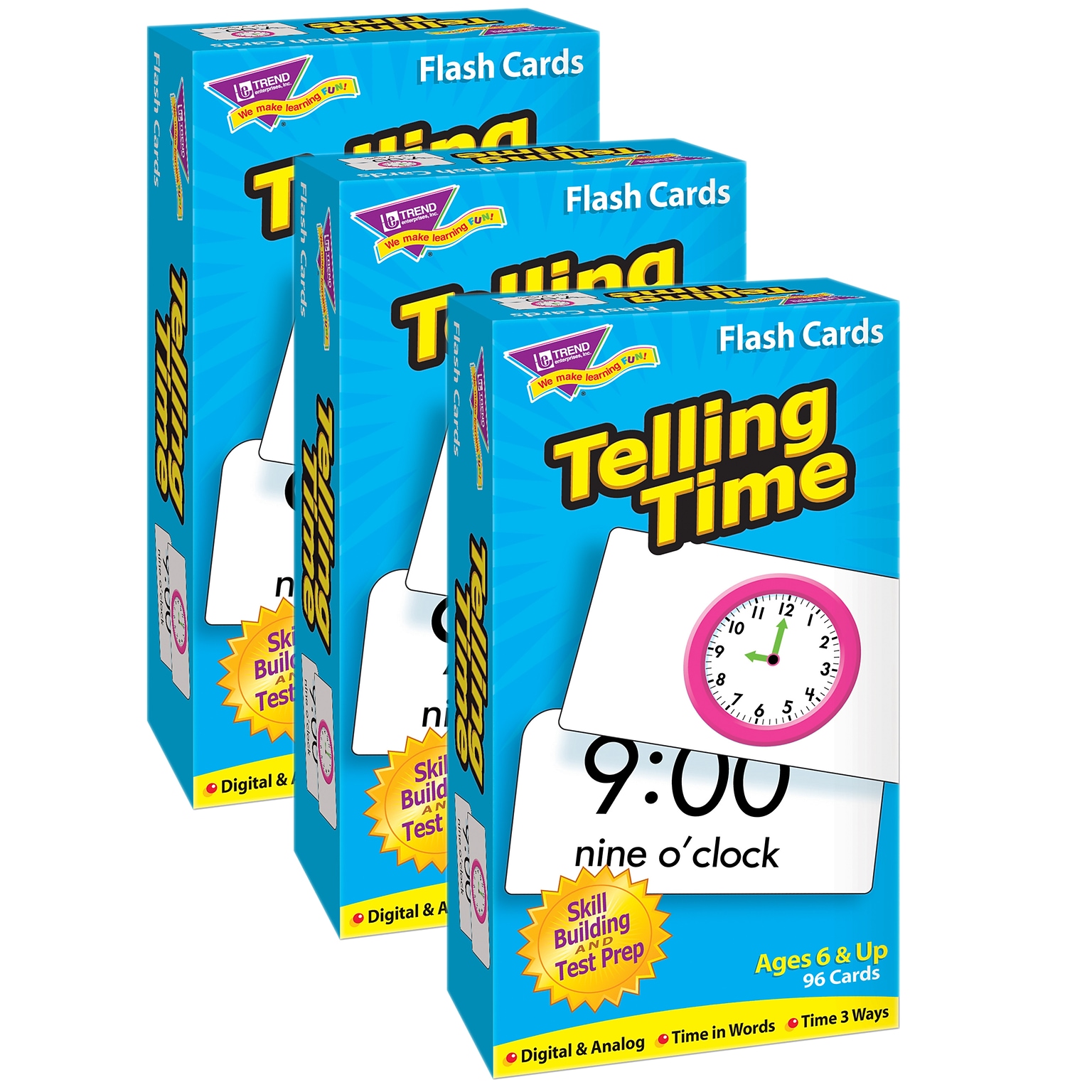 TREND Telling Time Skill Drill Flash Cards, 3 Packs (T-53108-3)