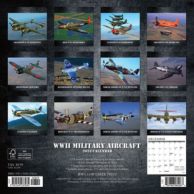 2024 Willow Creek WWII Military Aircraft 7 x 7 Monthly Wall Calendar, Multicolor (37034)