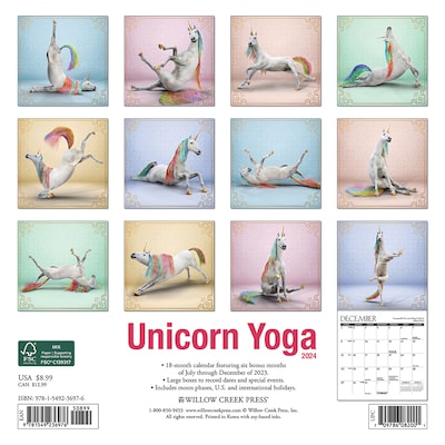 2024 Willow Creek Unicorn Yoga 7 x 7 Monthly Wall Calendar, Multicolor (36976)