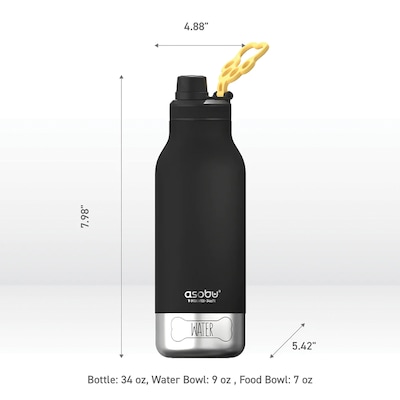 ASOBU Buddy 3-in-1 Water Bottle with Removable Dog Bowl & Food Compartment, 32 oz., Black (ADNASDB2BK)