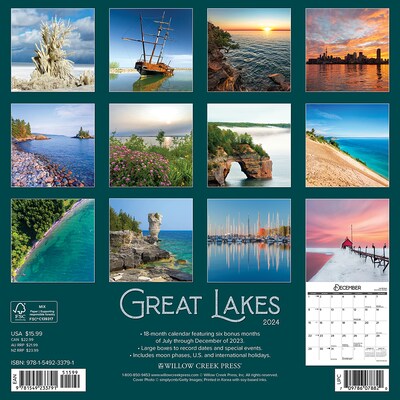 2024 Willow Creek Great Lakes 12" x 12" Monthly Wall Calendar, Multicolor (33791)