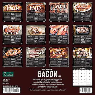 2024 Willow Creek MMMMMMMM… Bacon 12" x 12" Monthly Wall Calendar, Multicolor (34477)