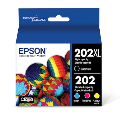 Epson T202XL/T202 Black High Yield and Cyan/Magenta/Yellow Standard Yield Ink Cartridge, 4/Pack (T20