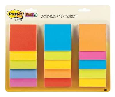 Post-it Super Sticky Notes, 3 x 3, Assorted Collection, 45 Sheet/Pad, 15 Pads/Pack (654-15SSMULTI)