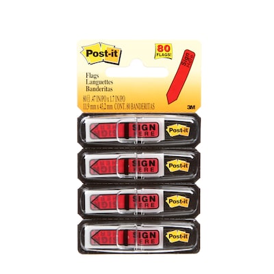 Post-it® Sign Here Message Flags, .47 Wide, Red, 80 Flags/Pack (684-RDSH)