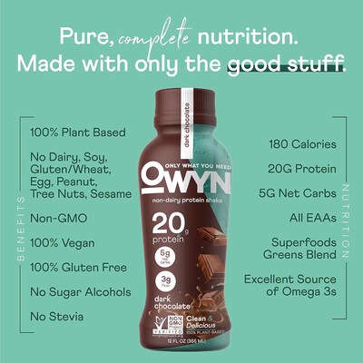 OWYN Dark Chocolate Protein Drink, 12 oz, 12/Pack (382-00001)