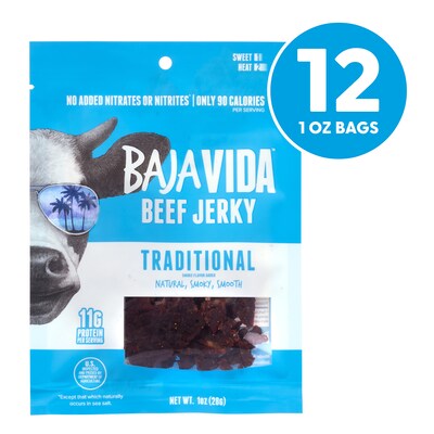 Baja Vida Beef Jerky Traditional Snack Pack, 1.0 oz, 12/Pack (220-02304)