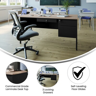 Flash Furniture Cambridge 60"W Single Pedestal Desk, White Oak/Black (GCMBLK175WOK)