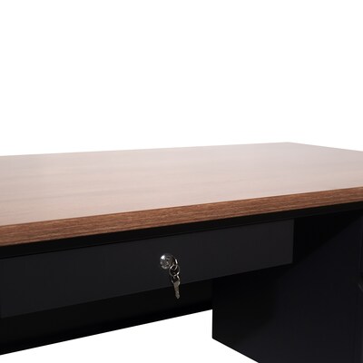 Flash Furniture Cambridge 70"W Single Pedestal Desk, Walnut/Black (GCMBLK177WLN)
