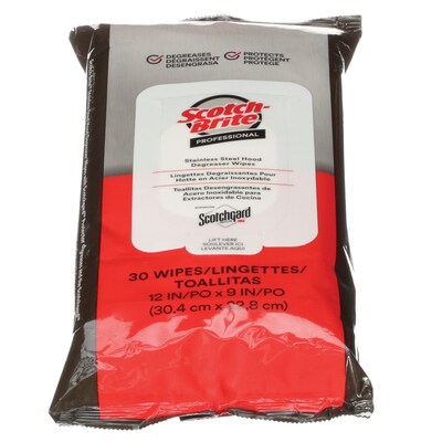 Scotch-Brite Stainless Steel Hood Degreaser Wipes, 30/Pack, 6 Packs/Case (SS-WIPES)