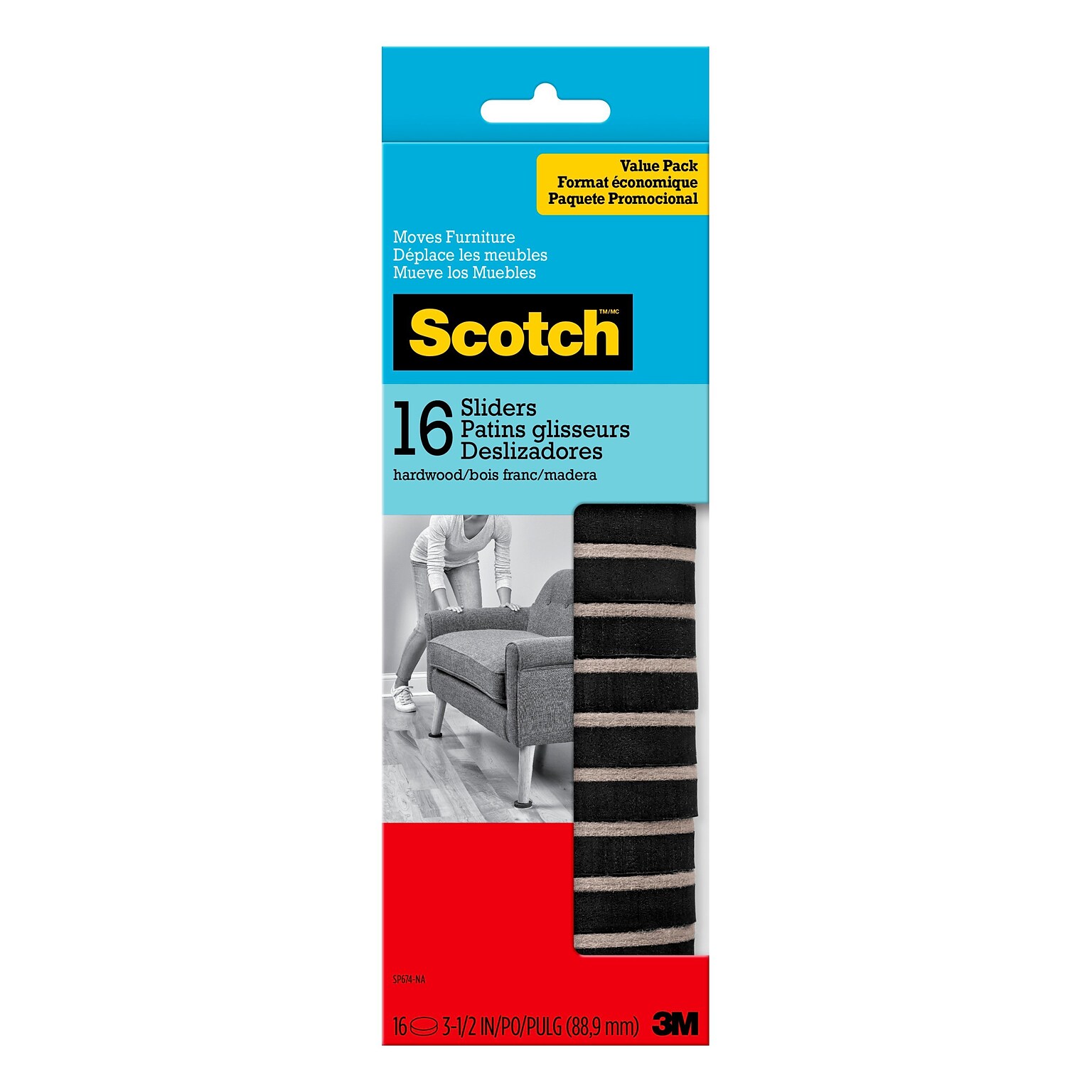 Scotch Sliders, 3-1/2 in. Round, Felt, 16/Pack (SP674-NA)