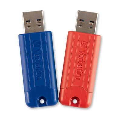 Verbatim PinStripe 32GB USB 3.0 Flash Drive, 2/Pack (70056) | Quill.com