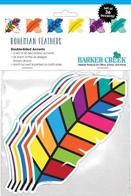 Barker Creek Bohemian Feathers Double-Sided Accents, Multi-Design Set, 36/Set (2221)