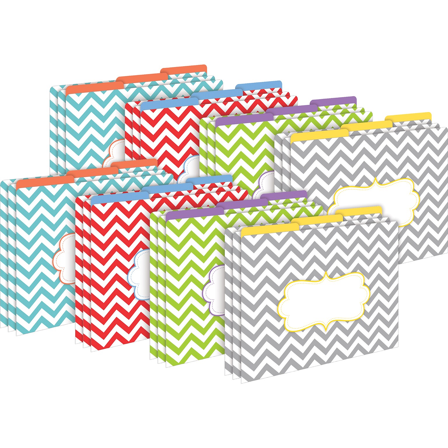 Barker Creek Beautiful Chevron File Folder, 1/3-Cut Tab, Letter Size, Assorted Colors, 24/Set (4394)