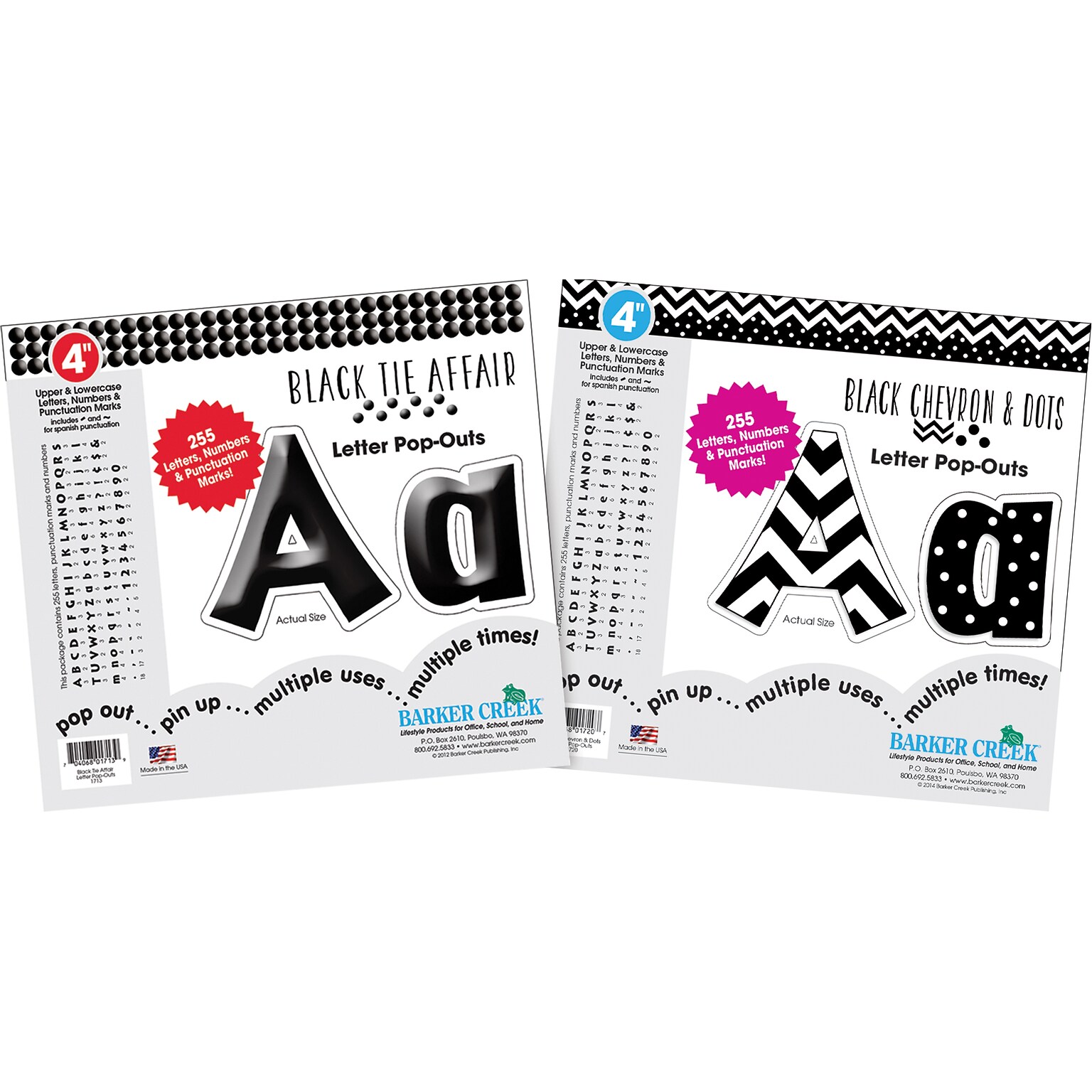 Barker Creek 4 Black & White Letter Pop-Out, 510 Characters/Set (4425)