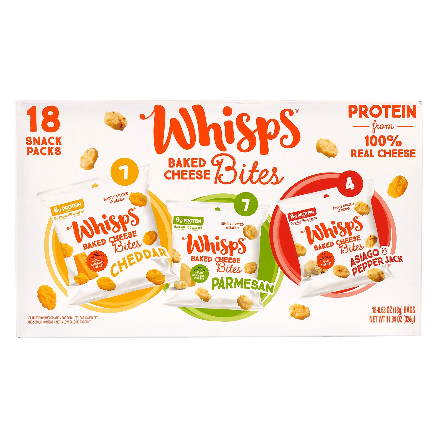 Whisps Baked Cheese Bites Variety Snack Packs, 0.63 oz, 18/Pack (220-02347)