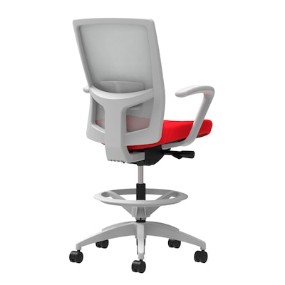 Union & Scale Workplace2.0™ Fabric Stool, Ruby Red, Adjustable Lumbar, Fixed Arms, Synchro-Tilt Seat Control (53804)