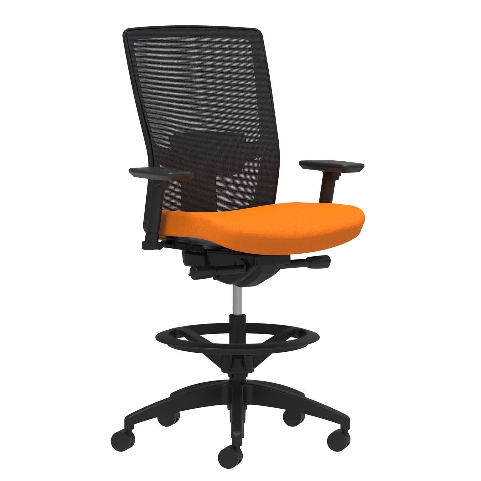 Union & Scale Workplace2.0™ Fabric Stool, Apricot, Adjustable Lumbar, 2D Arms, Synchro-Tilt (53830)