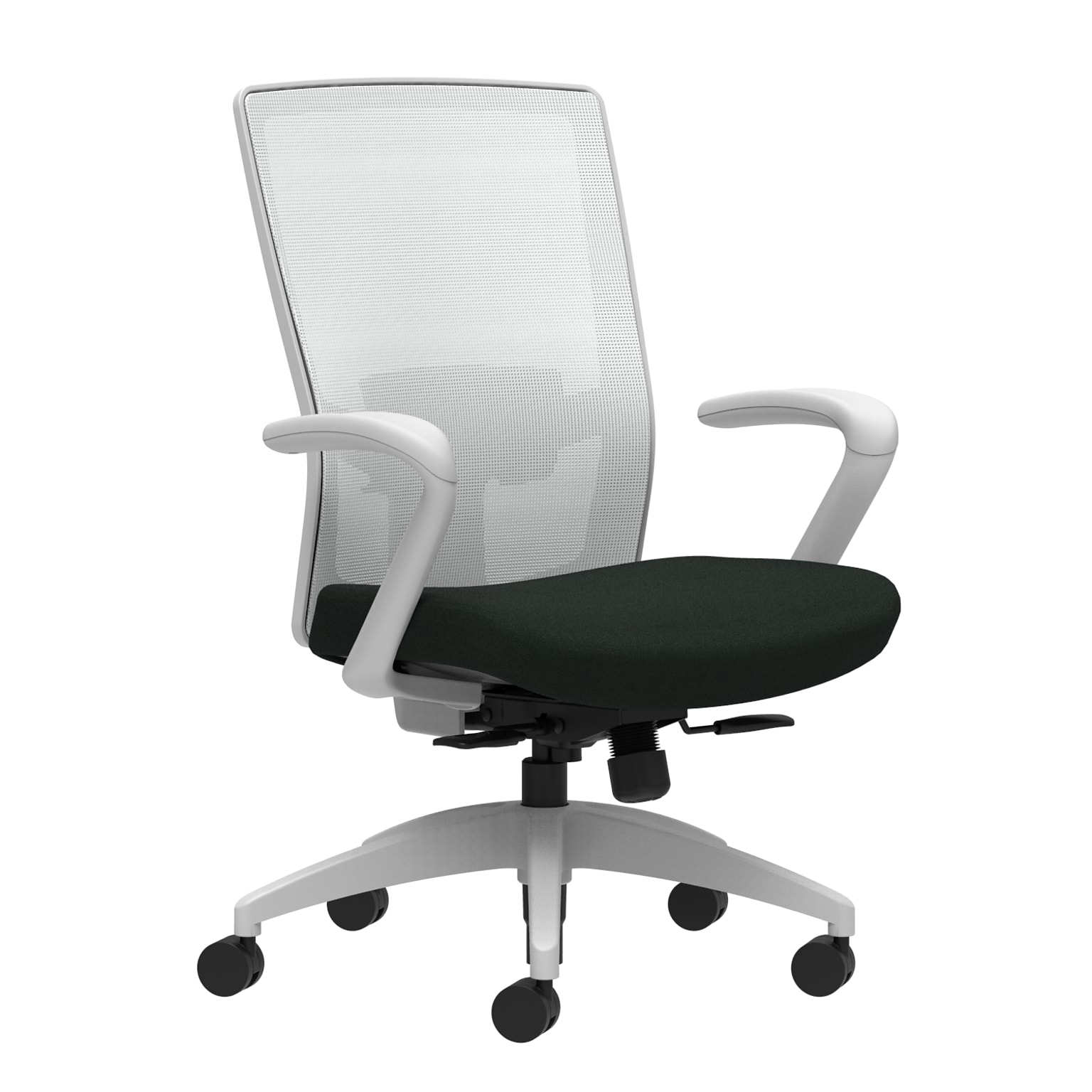 Union & Scale Workplace2.0™ Task Chair, Black Vinyl, Adjustable Lumbar, Fixed Arms, Synchro-Tilt w/ Seat Slide Control (53529)