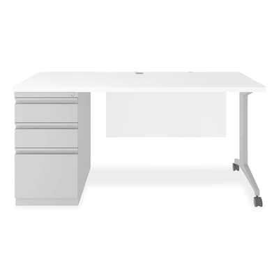 Alera Modern Teacher Series 60W Pedestal Desk, White/Silver (MSD6024WH)